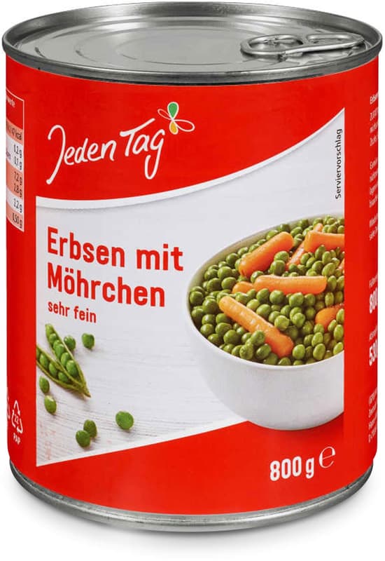 Jeden Tag Erbsen mit Möhrchen sehr fein