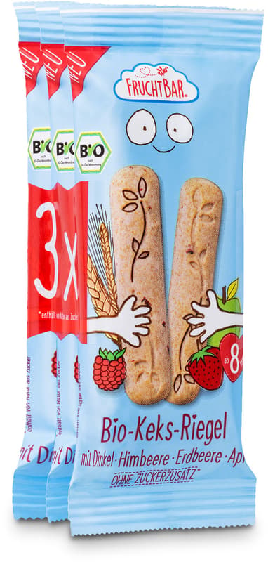 FruchtBar - Organic cookie bar with spelt, raspberry, strawberry, apple