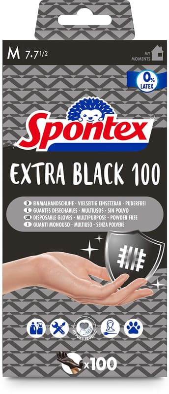 Spontex Extra Black Einmalhandschuhe aus Vinyl, ungepudert und latexfrei, in praktischer Spenderbox, Größe M, 100er Pack