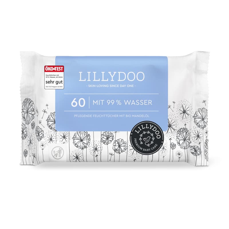 LILLYDOO wet wipes with 99% water, 60 pieces