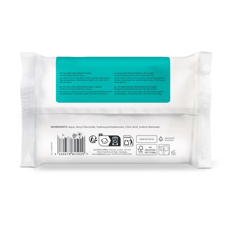 LILLYDOO Kids - Face & hands wet wipes, 20 pieces