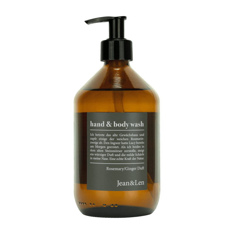 Jean&Len Hand & Body Wash Rosemary Ginger Glass Bottle