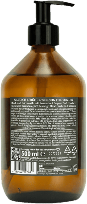 Jean&Len Hand & Body Wash Rosemary Ginger Glass Bottle