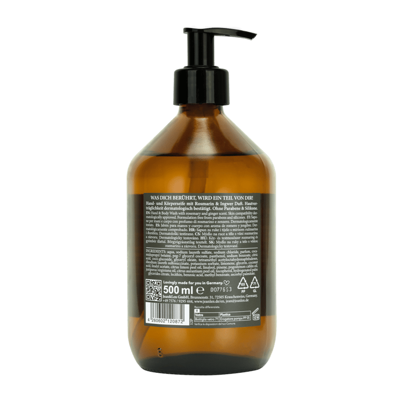 Jean&Len Hand & Body Wash Rosemary Ginger Glass Bottle