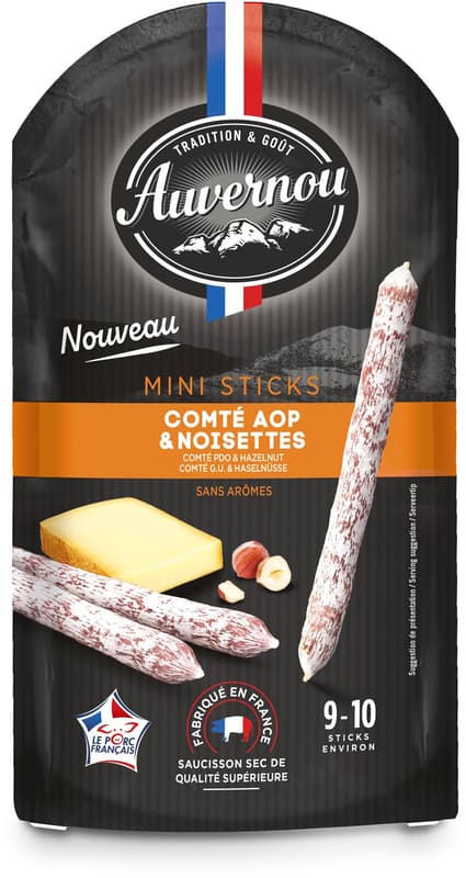 Auvernou Air Dried Mini Stick Salami Cheese Hazelnut