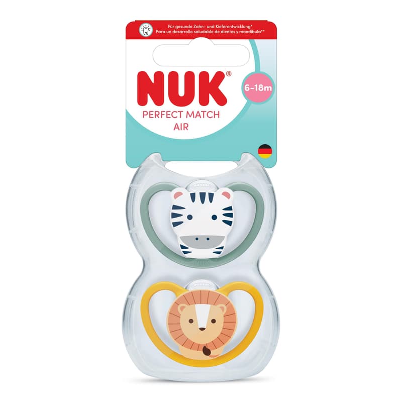 NUK Perfect Match Air Silikon-Schnuller 6-18 Monate Zebra & Löwe