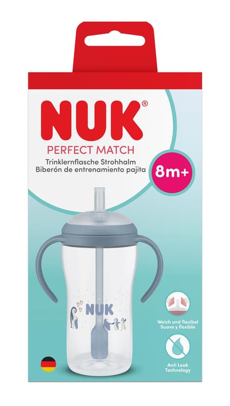 NUK Perfect Match Trinklernflasche Strohhalm Pinguin 260ml