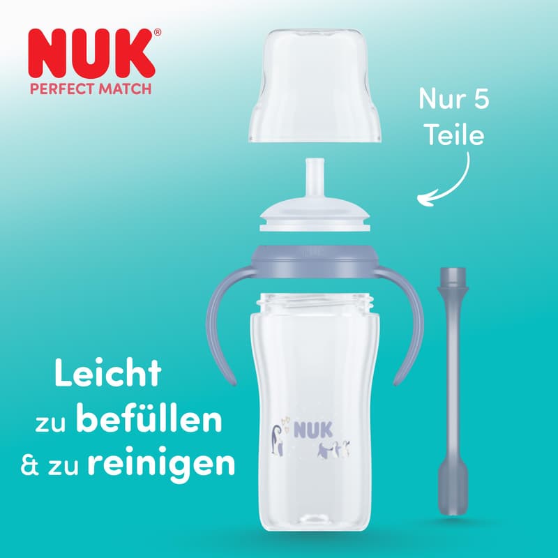 NUK Perfect Match Trinklernflasche Strohhalm Pinguin 260ml
