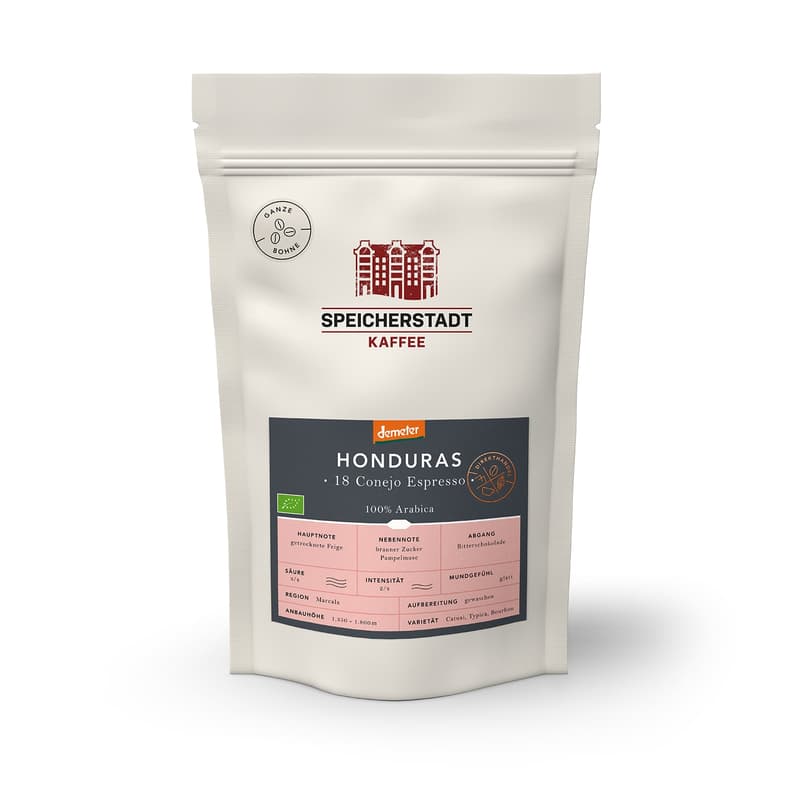 Speicherstadt Kaffeerösterei DEMETER Honduras 18 Conejo Espresso ganze Bohne