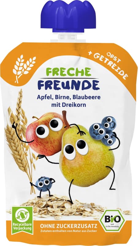 Freche Freunde Bio Quetschie „Apfel, Birne, Blaubeere & Dinkel"