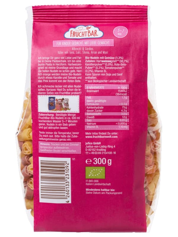 FruchtBar BIO Heart Noodles Love You Carrot, Beetroot