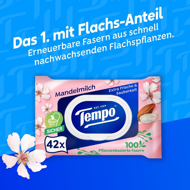 Tempo moist toilet tissues, almond milk, 42 pieces