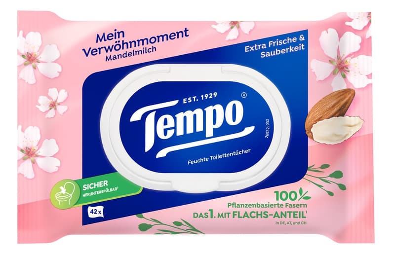 Tempo moist toilet tissues, almond milk, 42 pieces
