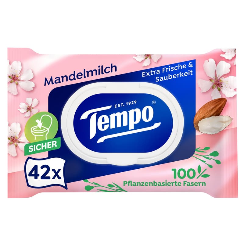 Tempo moist toilet tissues, almond milk, 42 pieces