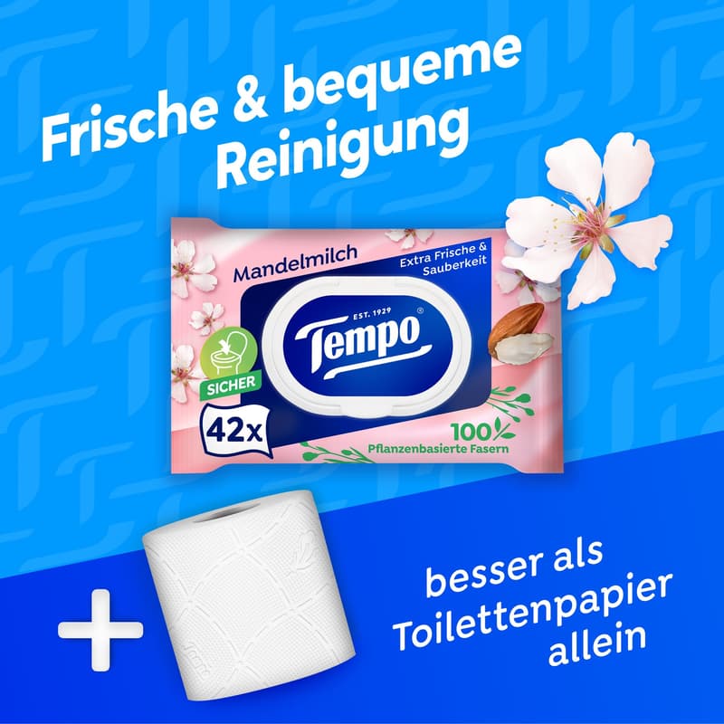 Tempo moist toilet tissues, almond milk, 42 pieces
