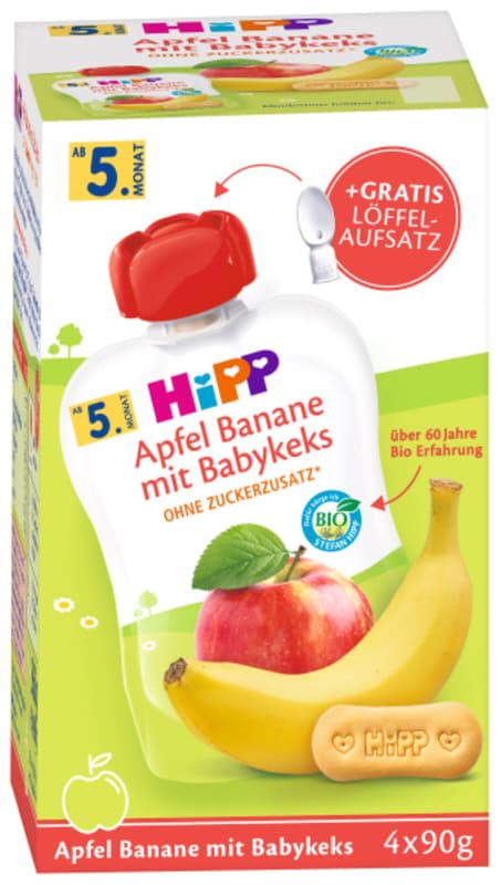 HiPP Squeeze pouch apple banana with baby biscuit after 5 months of age