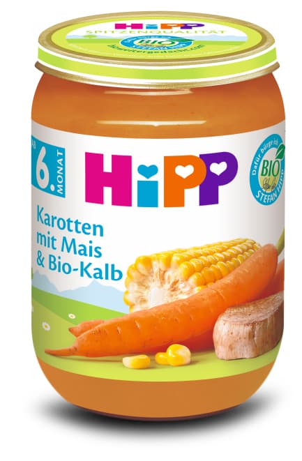 HiPP Karotten mit Mais und Bio-Kalb ab 6. Monat