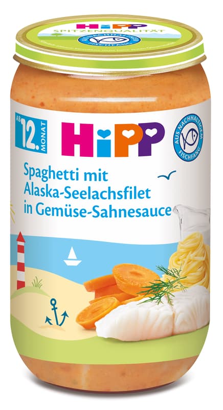 HiPP Spaghetti mit Alaska-Seelachsfilet in Gemüse-Sahnesauce ab 12. Monat