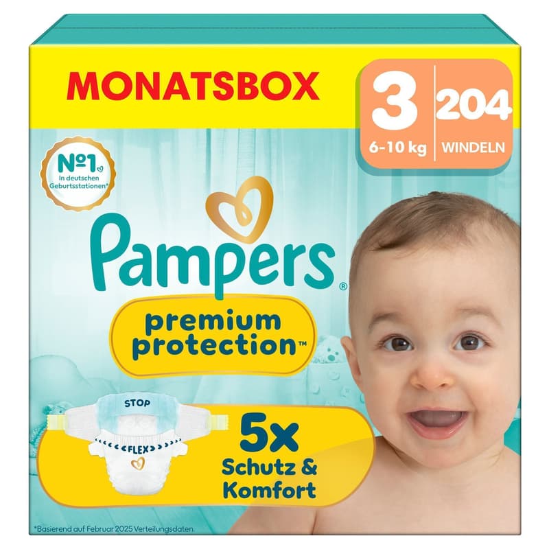 Pampers Premium Protection Diapers Size 3, Monthly Box, 6-10 kg