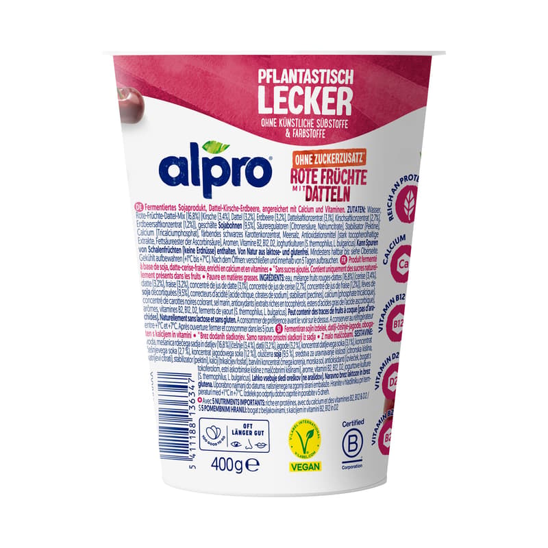 Alpro Soy-based Yogurt Alternative Red Fruits with Dates No Added Sugar VEGAN