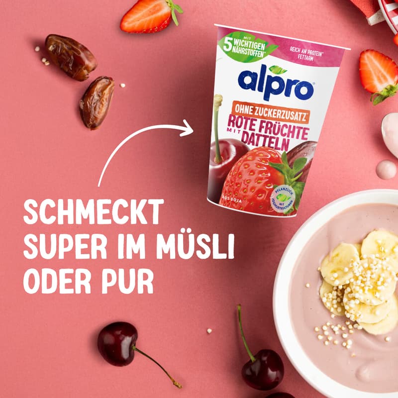 Alpro Soy-based Yogurt Alternative Red Fruits with Dates No Added Sugar VEGAN