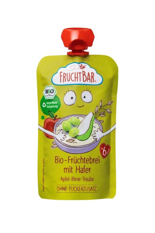 FruchtBar BIO-Früchte-Haferbrei - Apfel, Birne, Traube, Hafer