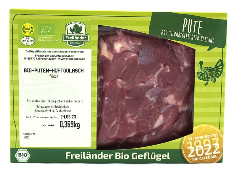 Turkey Thigh Meat Goulasch, fresh, ~ 350 g vac. sealed