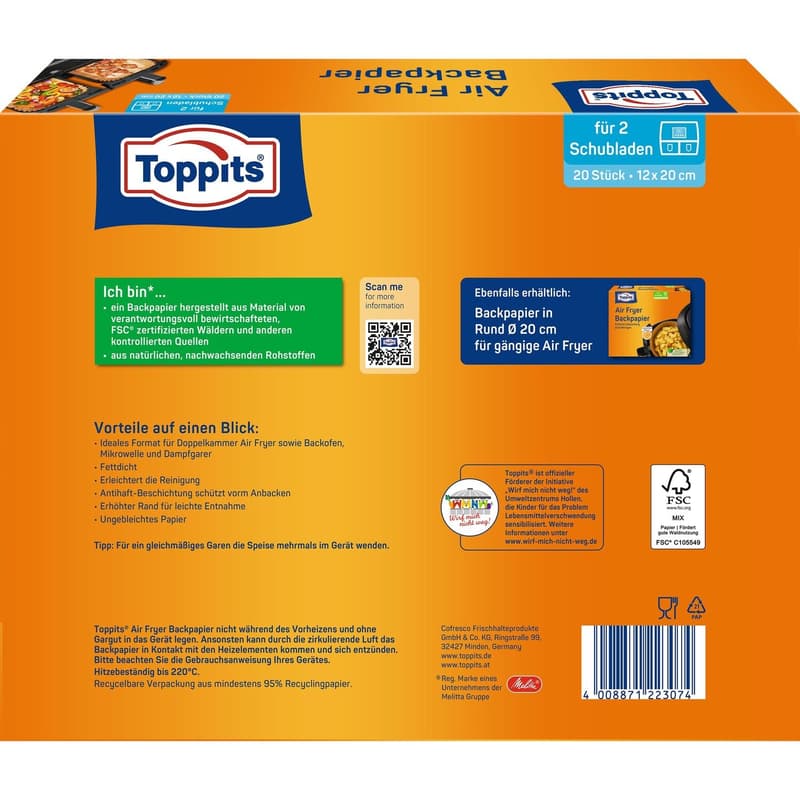 Toppits® Air Fryer Bakingpaper squared