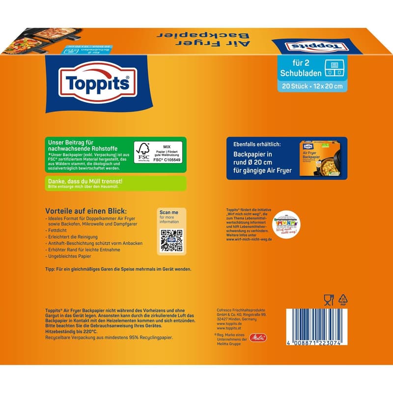 Toppits® Air Fryer Bakingpaper squared