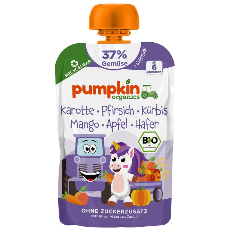 Pumpkin Organics Organic fruit pouch: carrot, peach, pumpkin, mango, apple, oats