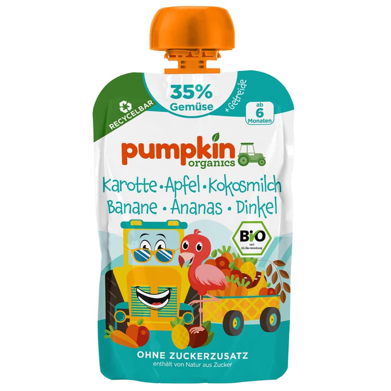 Pumpkin Organics Organic Fruit Pouch: carrot, apple, coconut, banana, pineapple, spelt