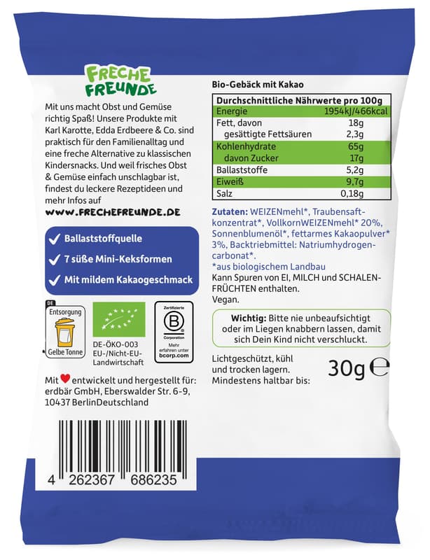 	Freche Freunde Organic Mini Cookies, Cocoa