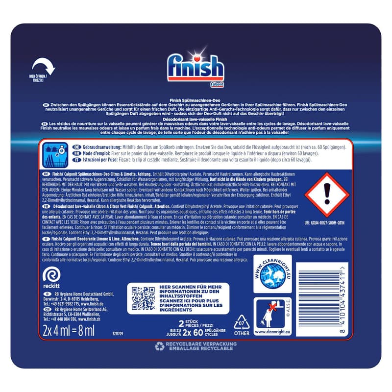 Finish Dishwasher Deodorizer Citrus & Lime Duo Pack, 2 Pieces