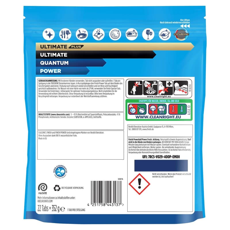 Finish Power Fresh dishwasher tablets, 22 tablets