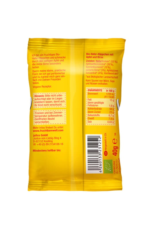 FruchtBar Bio Hafer-Häppchen Apfel, Birne, Hafer