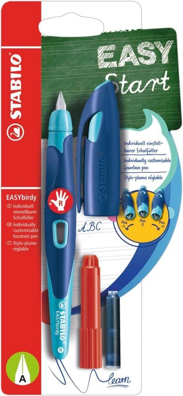 STABILO school fountain pen EASYbirdy A RH midnight blue/azur incl. Cartridge