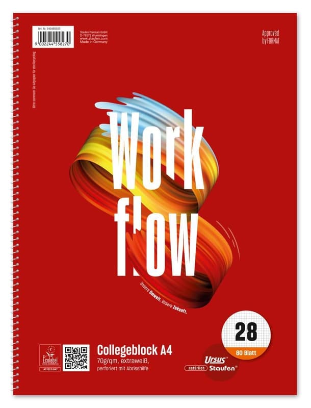 Staufen Collegeblock Style Workflow Lineatur 28 kariert mit Doppelrand 80 Blatt 70g/m² DIN A4