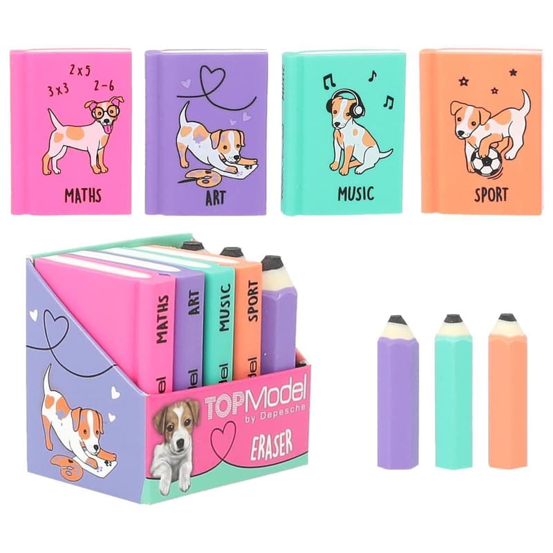 DEPESCHE TOPModel Radierer-Set Mini Schulbücher Mini Stifte 7 Stück