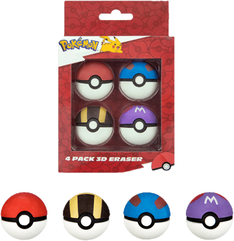 Pokémon Radierer 3D Ball Form 4 Stück
