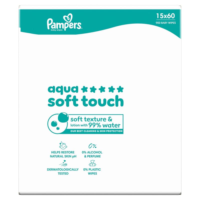 Pampers Baby Wipes Aqua Soft Touch (15x60 pcs)