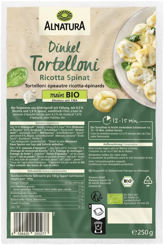 Alnatura Spelt Tortelloni Ricotta 250g