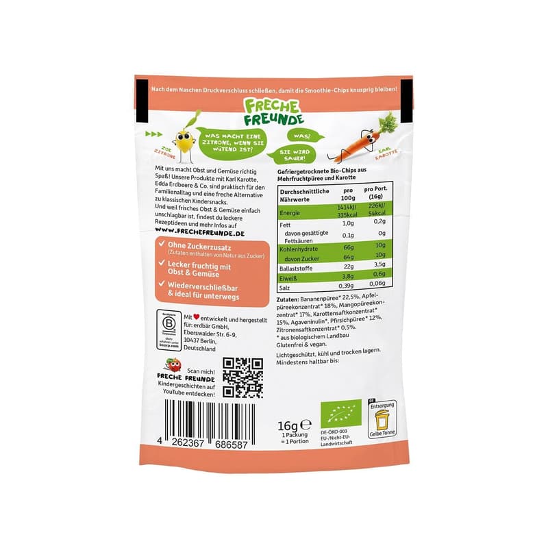 Freche Freunde Organic Smoothie Chips Multifruit with Carrot 16g