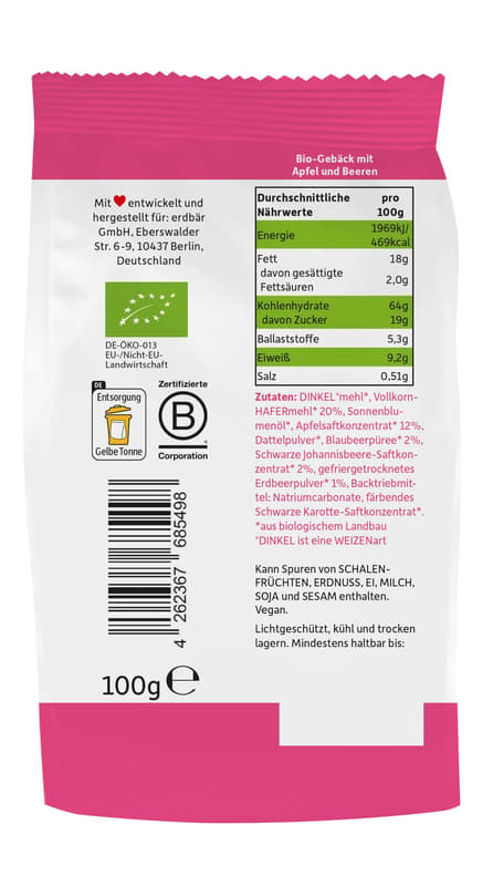 Freche Freunde Organic Pink Cookie Apple & Berries 100g