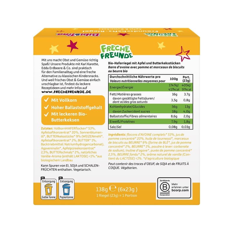 Freche Freunde Organic Friendship Bar Apple & Butter Biscuit