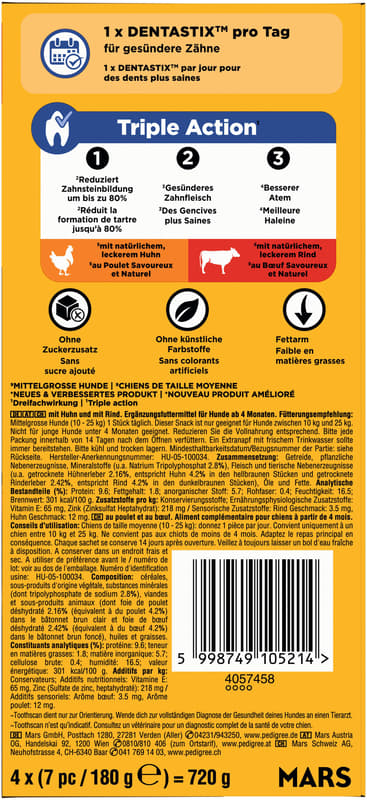 PEDIGREE DENTASTIX™ Daily Oral Care Multipack for Medium Dogs 4 x 7 pieces