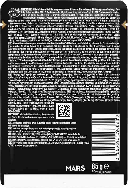 SHEBA Selection Portion Pouch Salmon in Sauce MSC 85g