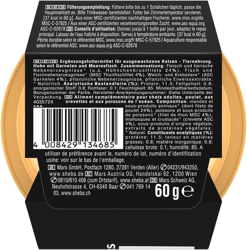 SHEBA Filets Schale Huhn & Garnelen & Meeresfisch in Sauce ASC, MSC 60g