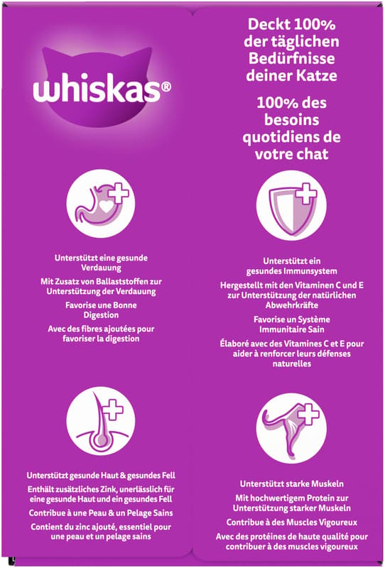 Whiskas Multipack 1+ Pouches Classic Selection 4 Varieties Beef, Chicken, Lamb, Poultry in Sauce 12x85g