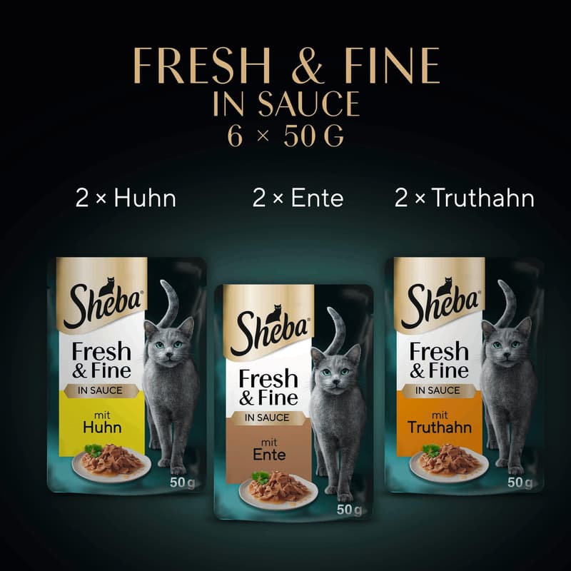 SHEBA Fresh & Fine Multipack Portion Pouches Chicken, Turkey & Duck in Sauce 6x50g