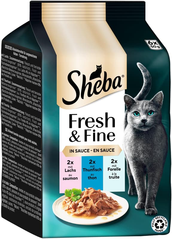 Sheba Fresh & Fine Multipack Portionsbeutel Lachs, Thunfisch & Forelle in Sauce MSC 6x50g